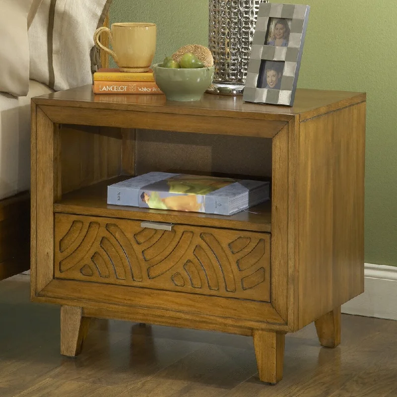 Latticework Pecan One-Drawer Charging Station Nightstand