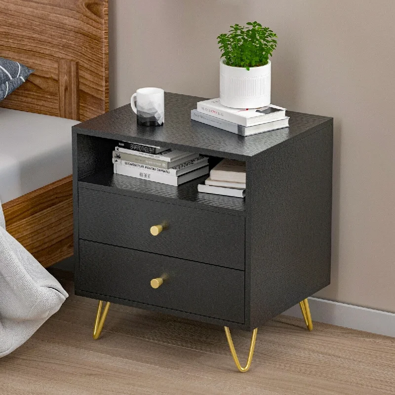 Light Luxury Style Nightstand,19.6" W,One Shelf Two Drawers