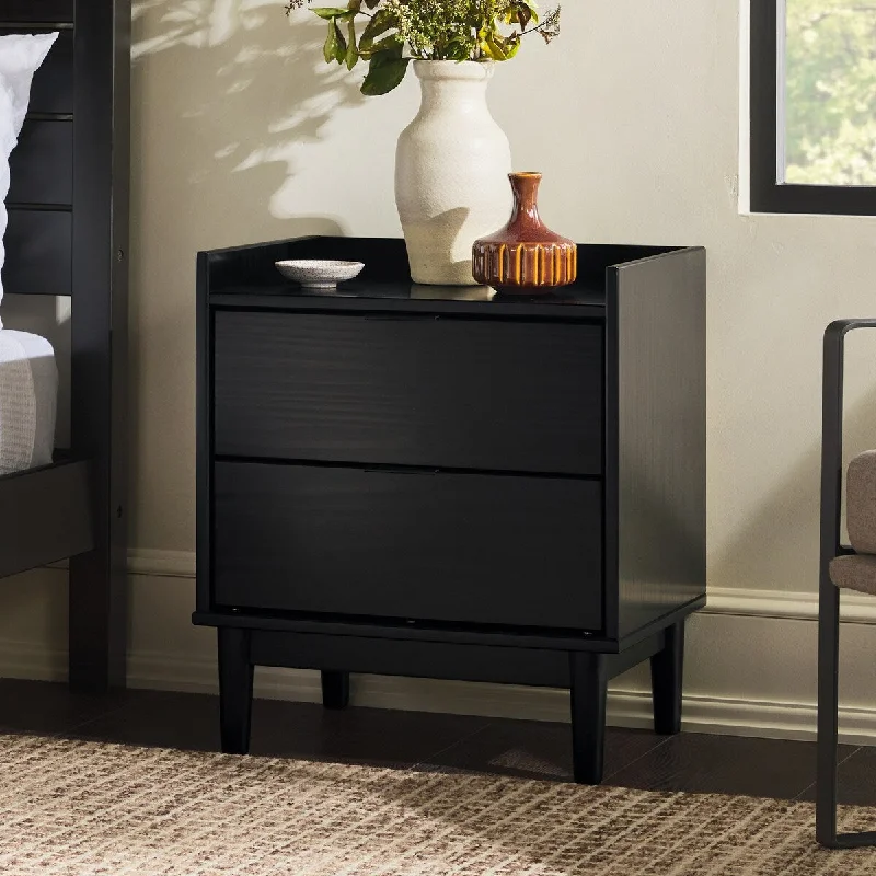 Mid-Century Modern 2-Drawer Solid Wood Nightstand - Black