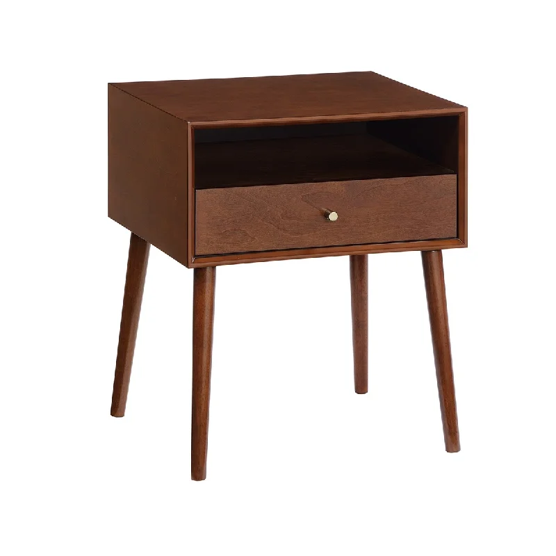 Mid-Century Modern Nightstand with 1 Drawer, Wood side table for Living room