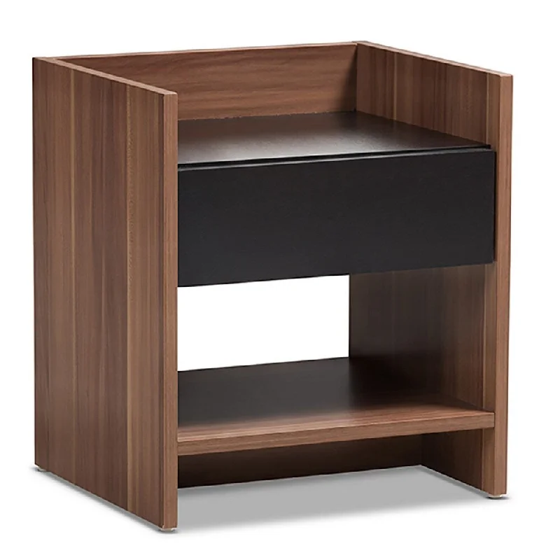 Modern Designs Two Tone Walnut And Black Nightstand