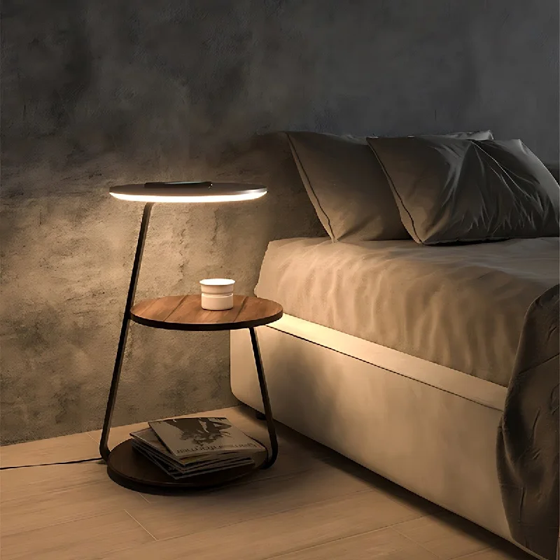 Modern Nightstand with Wireless Charger and LED Lights