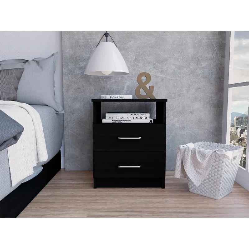 Nightstand 20"H, Two Drawers, One Shelf, Superior Top, Black