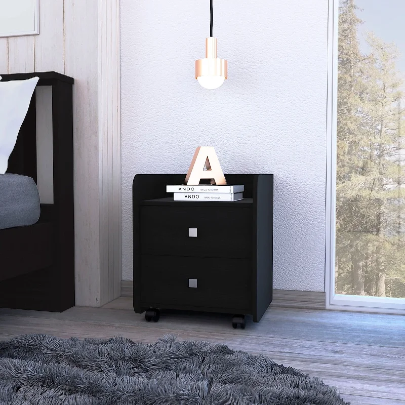 Nightstand 22"H, Two Drawers, Superior Top, Metal Handle, Black