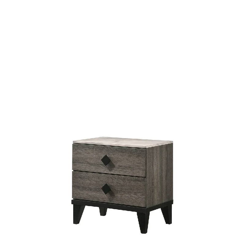 Nightstand, Faux Marble / Rustic Gray Oak