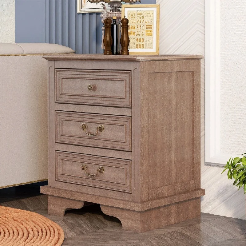 Nightstand with 3 Drawers and USB Charging Ports