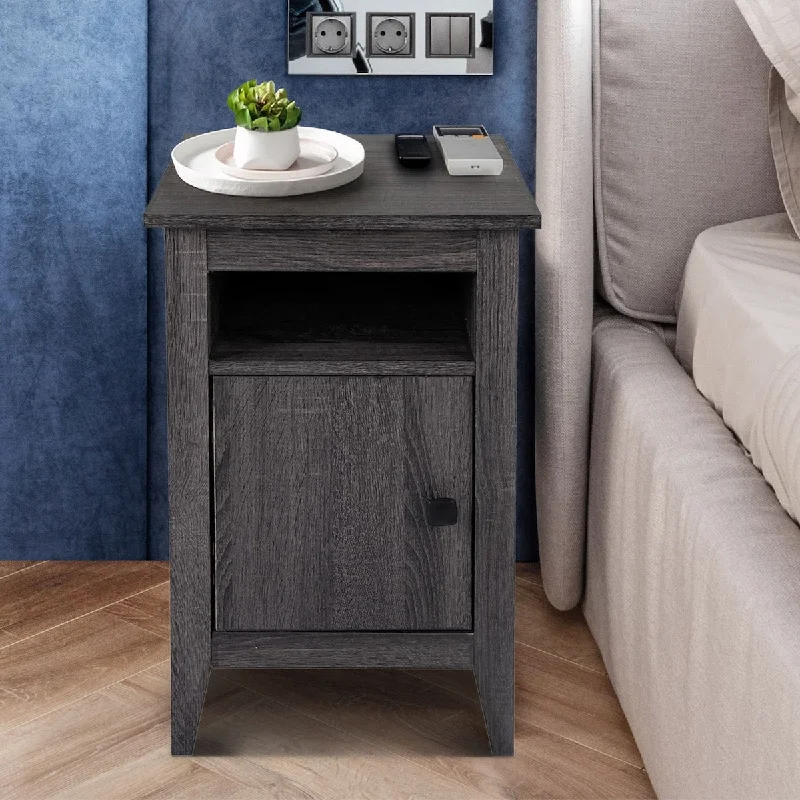 Nightstand with one-door storage cabinet and open shelf