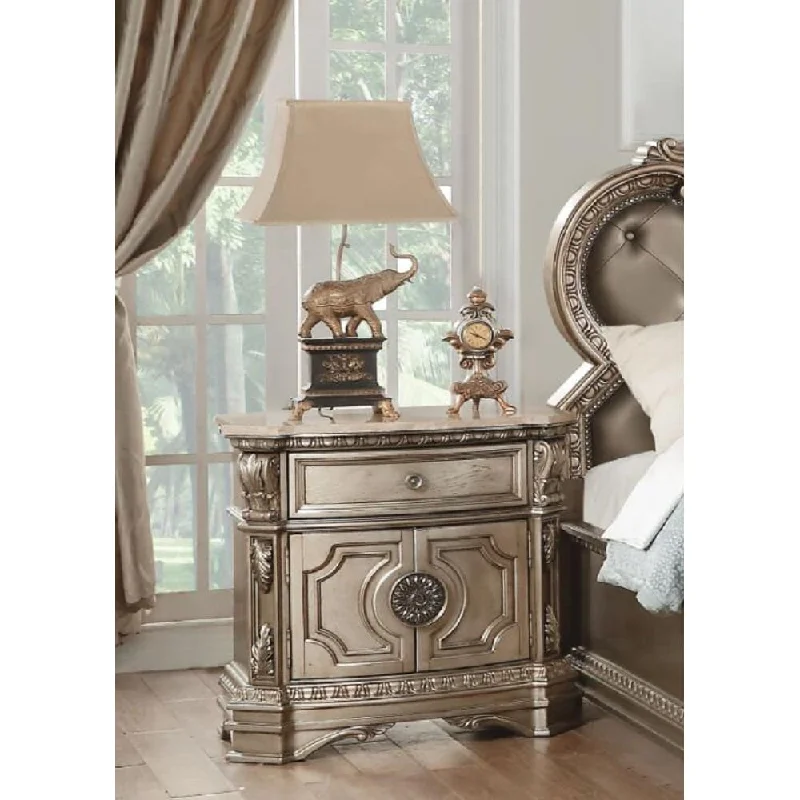 Northville Nightstand MARBLE TOP in Antique Silver