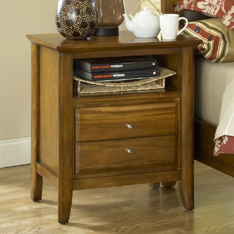 Pecan 'Contemporary Shaker' 2-drawer Charging Station Nightstand