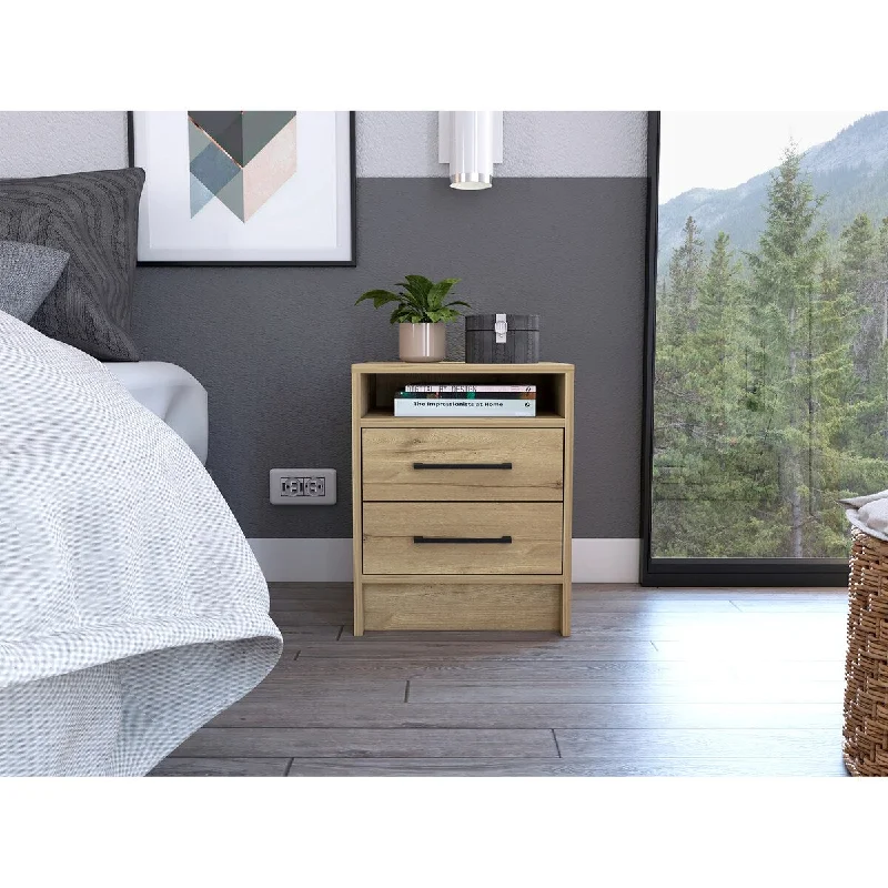 Rowley 2-Drawer 1-Shelf Rectangle Nightstand Light Oak