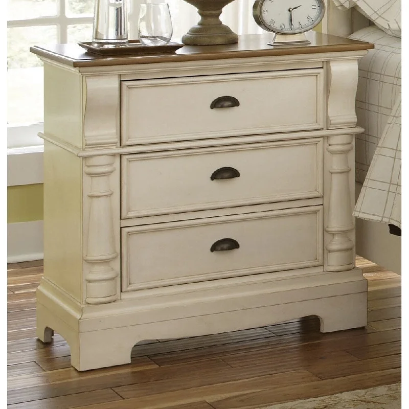 Storybook Buttermilk and Brown 3-drawer Nightstand with Bracket Feet