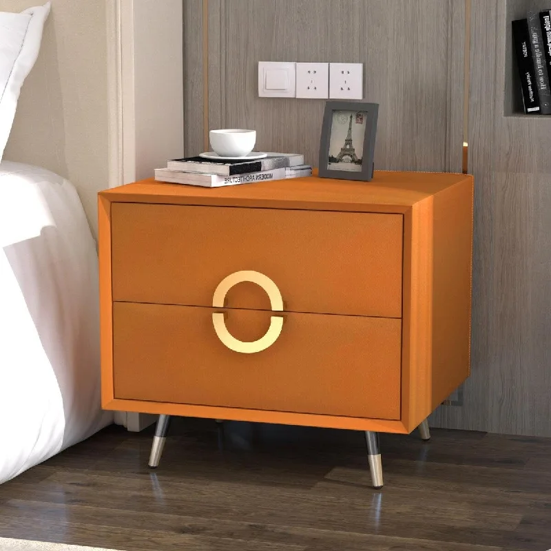 Timechee 18.8'' Tall 2 - Drawer Nightstand in Orange PU Leather