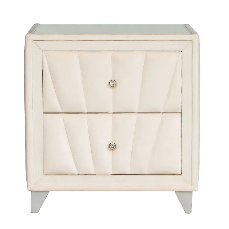 Upholstered Wooden Nightstand with Two Drawers