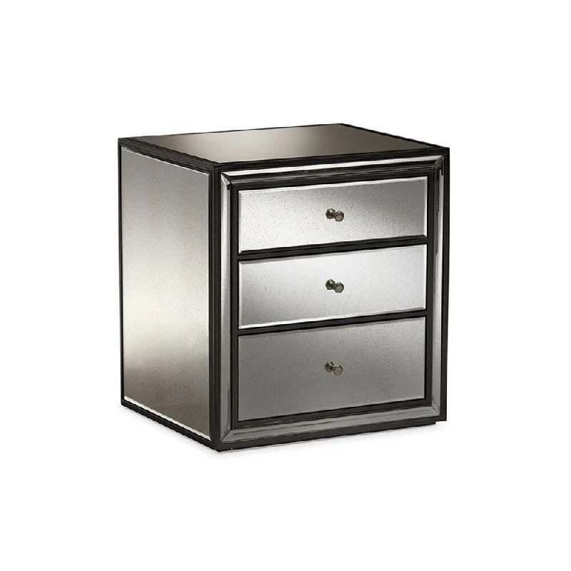 Urban Designs Avatar Art Deco Style 3-Drawer Mirrored Nightstand