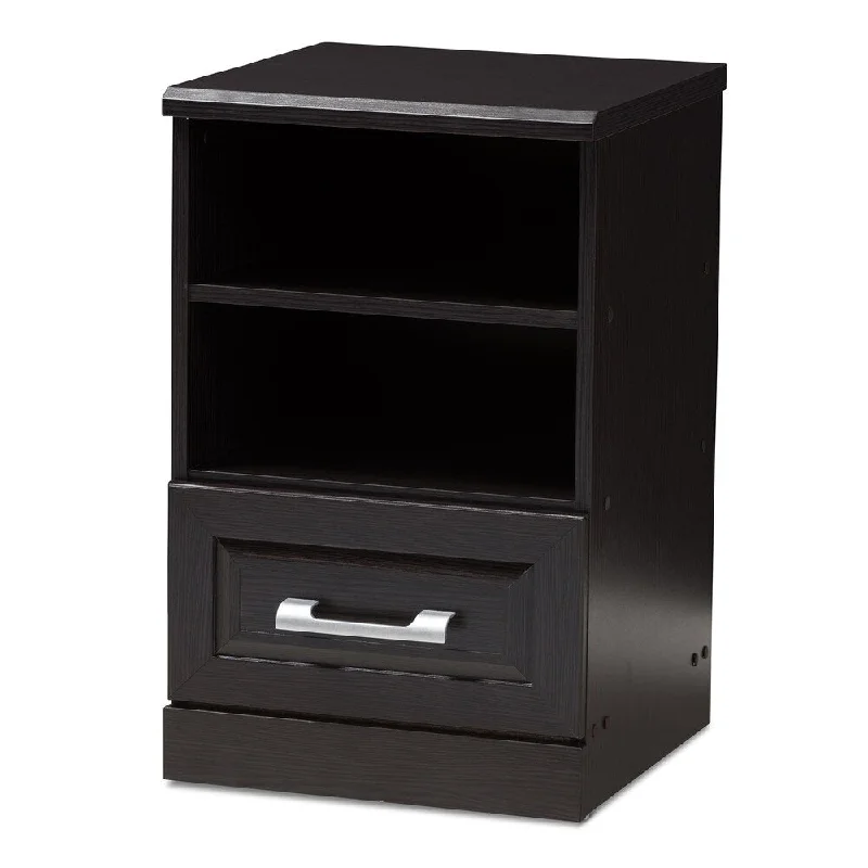 Urban Designs Teresa 1-Drawer Wooden Nightstand in Wenge Brown Finish